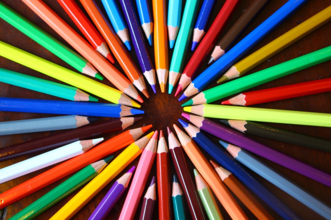 A circle of coloured pencils representing back to school