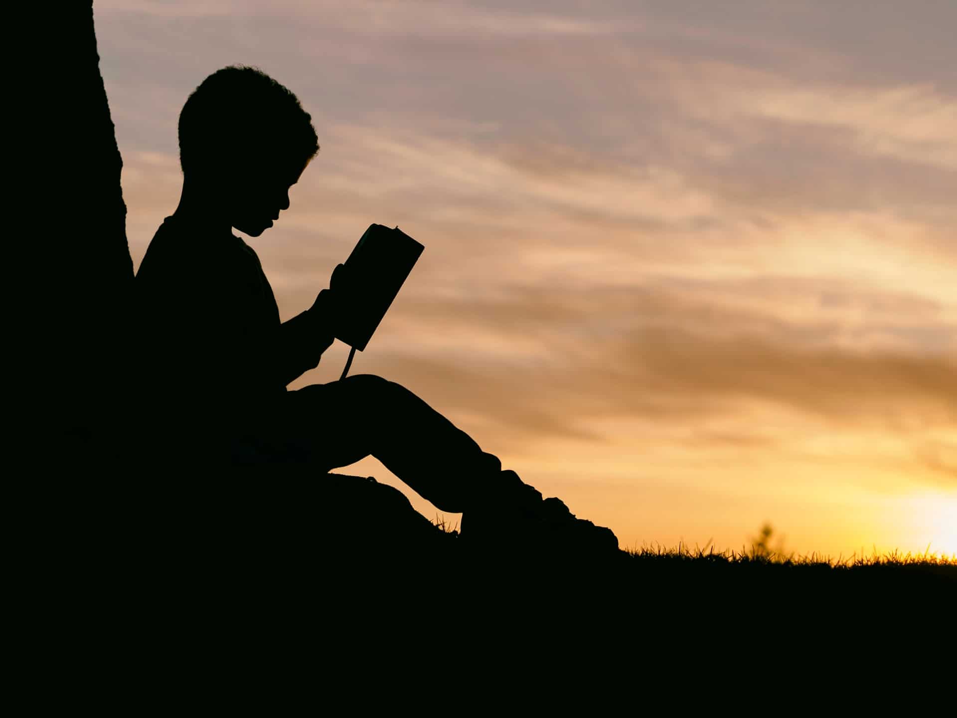 Silhouette of child reading
